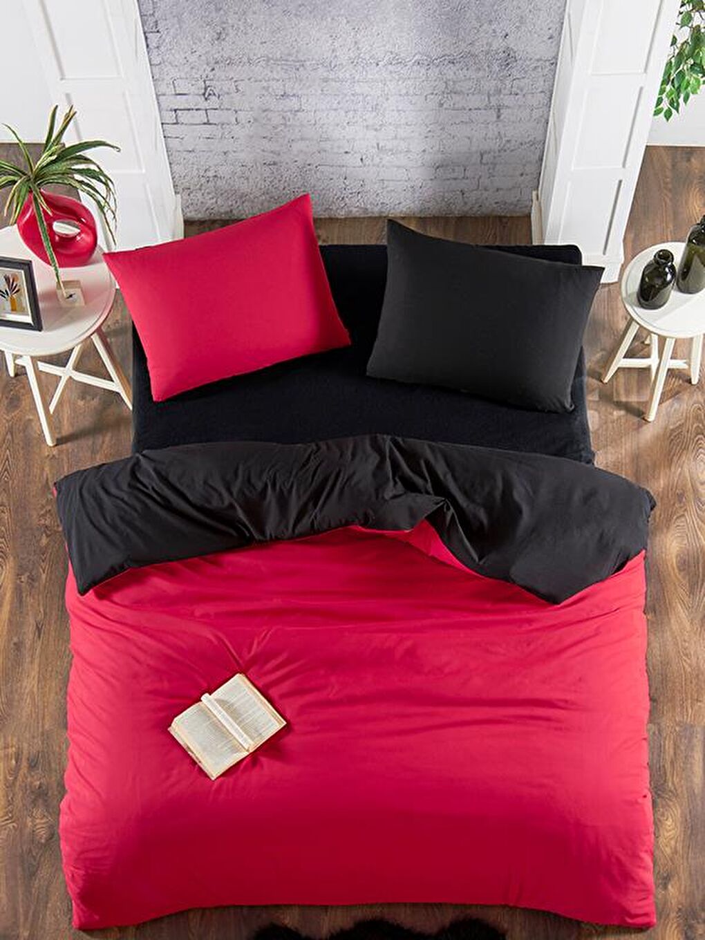 Siyah Black-Red Çift Kişilik Nevresim Seti Ranforce Çarşafsız