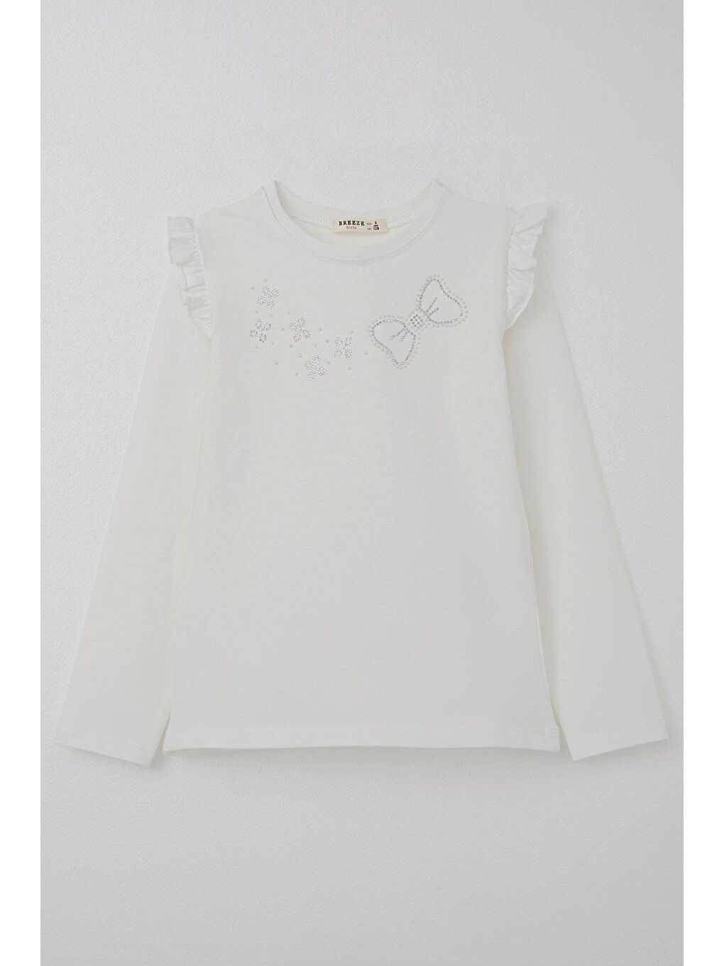 Kız Çocuk Uzun Kollu Tişört Işıltılı Taş İşleme Detaylı Ekru (4 Yaş)-3