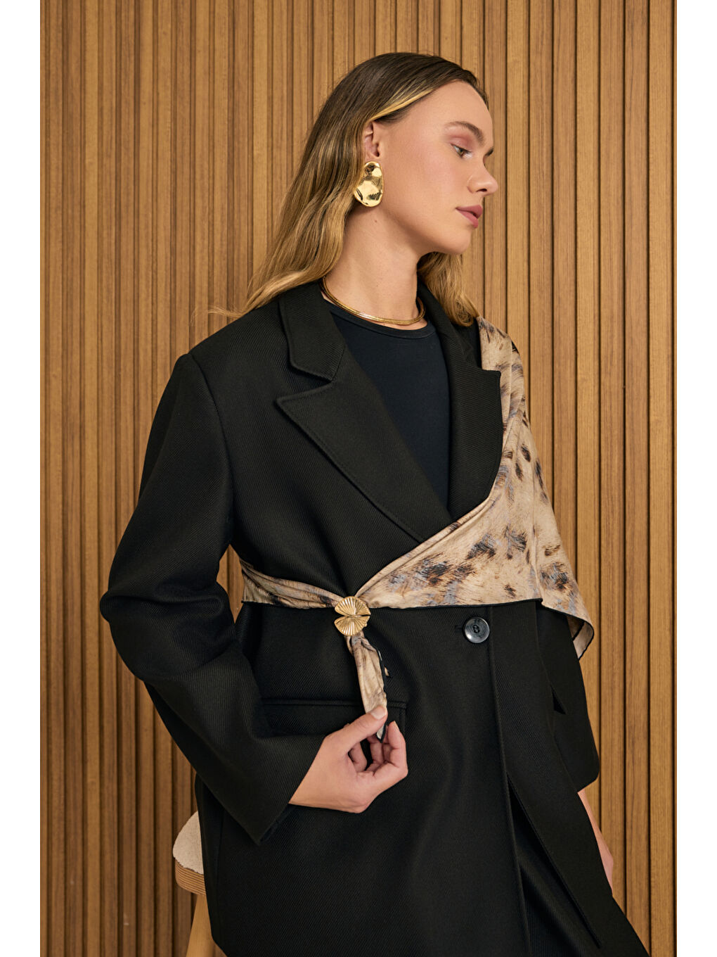 Sarı Yelpaze Metal Eşarp Yüzüğü-3