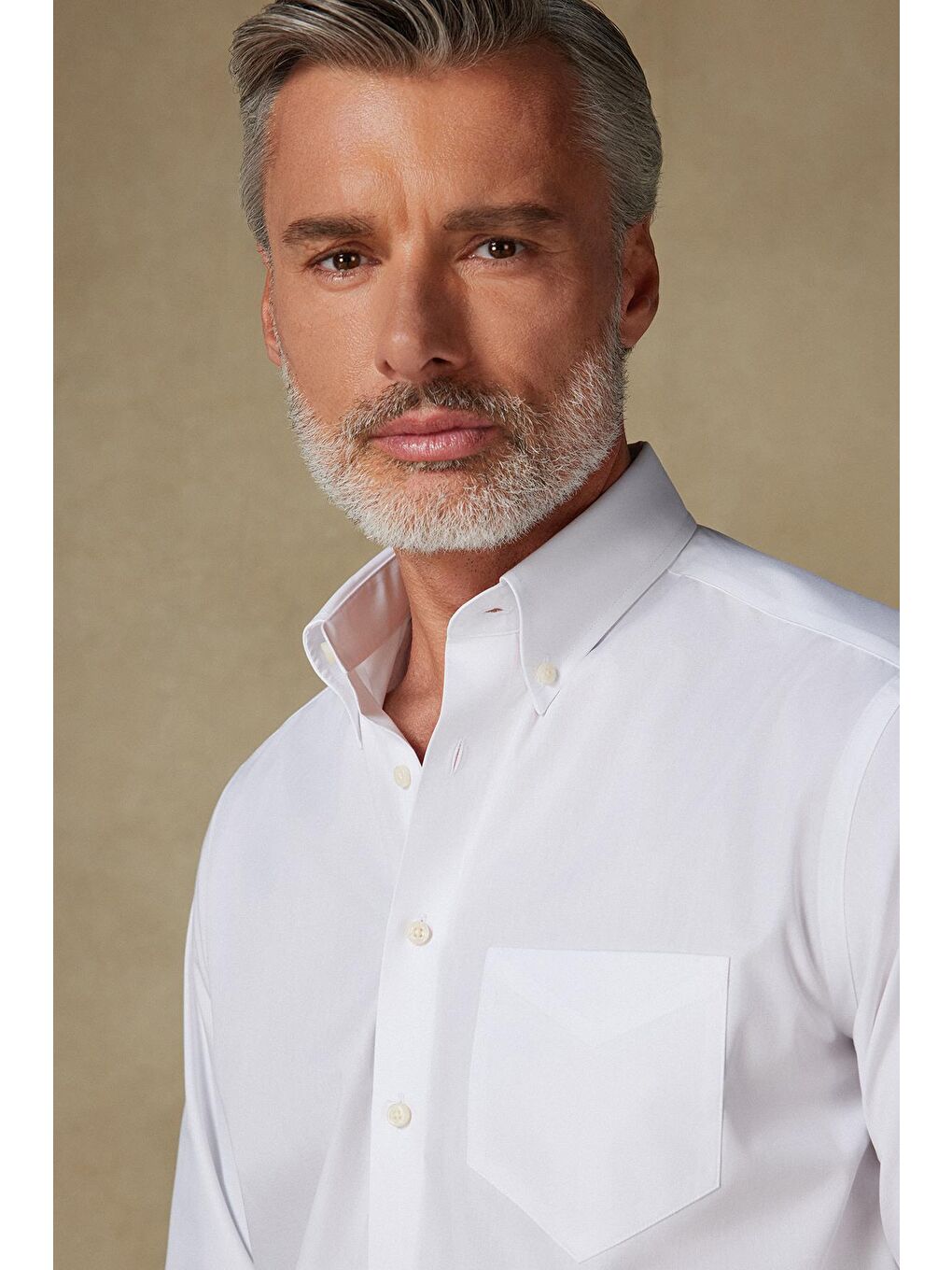 Bb Club Mike Poplin Pamuk Polyester Regular Fit Beyaz Düğmeli Yaka Erkek Düz Gömlek-3