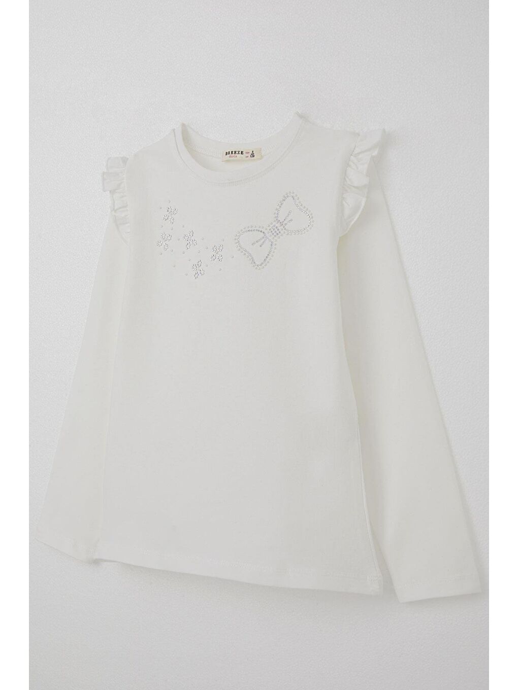 Kız Çocuk Uzun Kollu Tişört Işıltılı Taş İşleme Detaylı Ekru (4 Yaş)-5