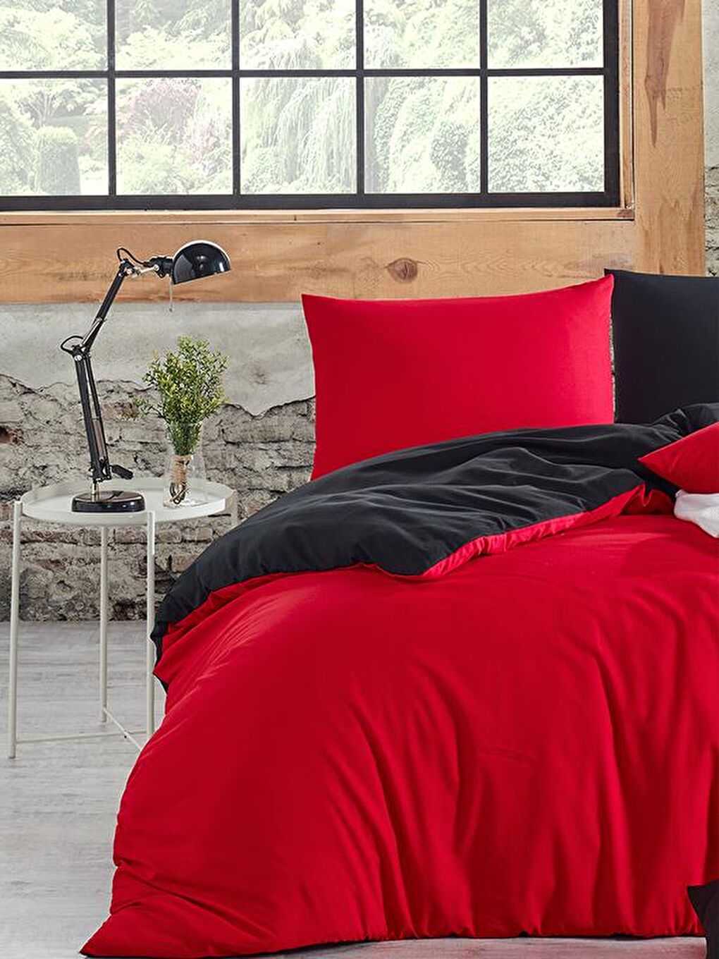 Siyah Black-Red Çift Kişilik Nevresim Seti Ranforce Çarşafsız-1