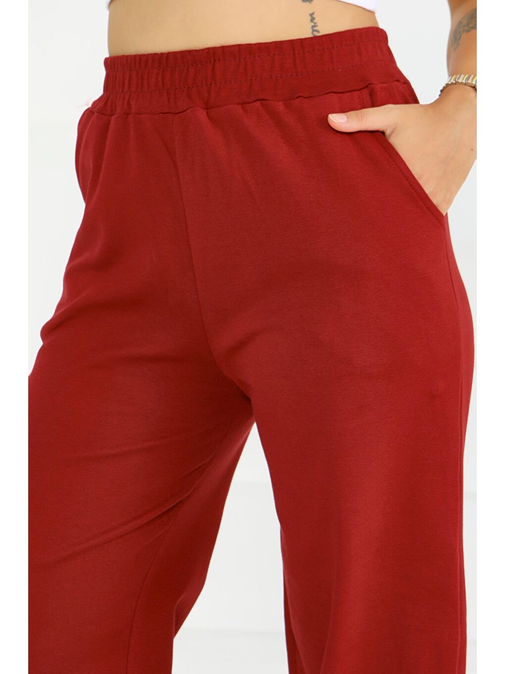 Cepli Bol Paça İki İplik Eşofman Altı Bordo - 27674-3