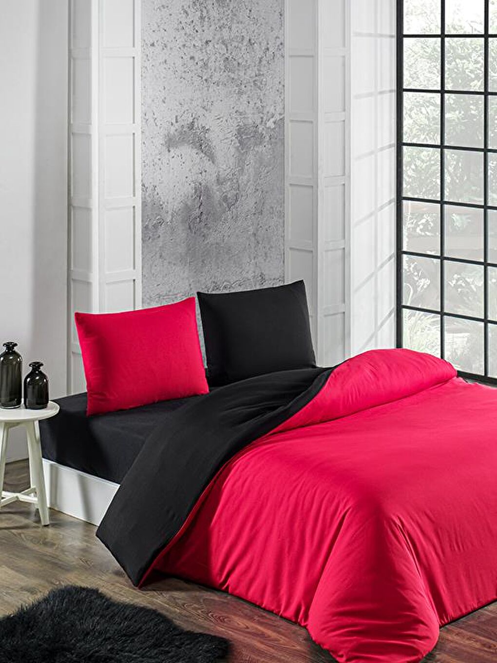 Siyah Black-Red Çift Kişilik Nevresim Seti Ranforce Çarşafsız-2