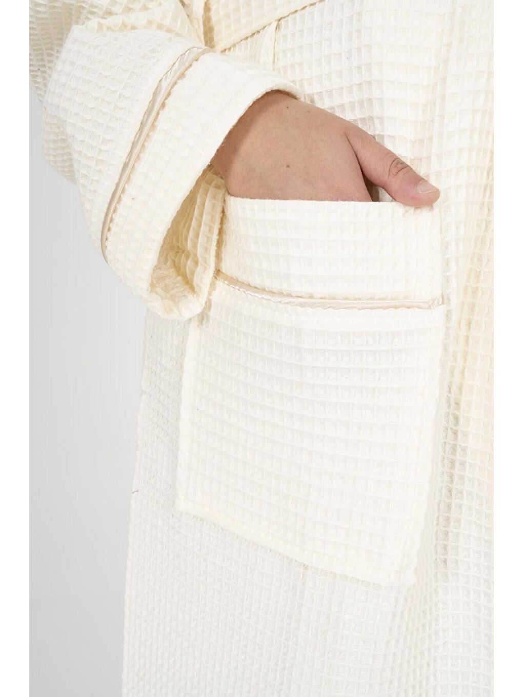 Ekru Kaos Serisi Kimono Yaka Pike Bornoz Sabahlık-3