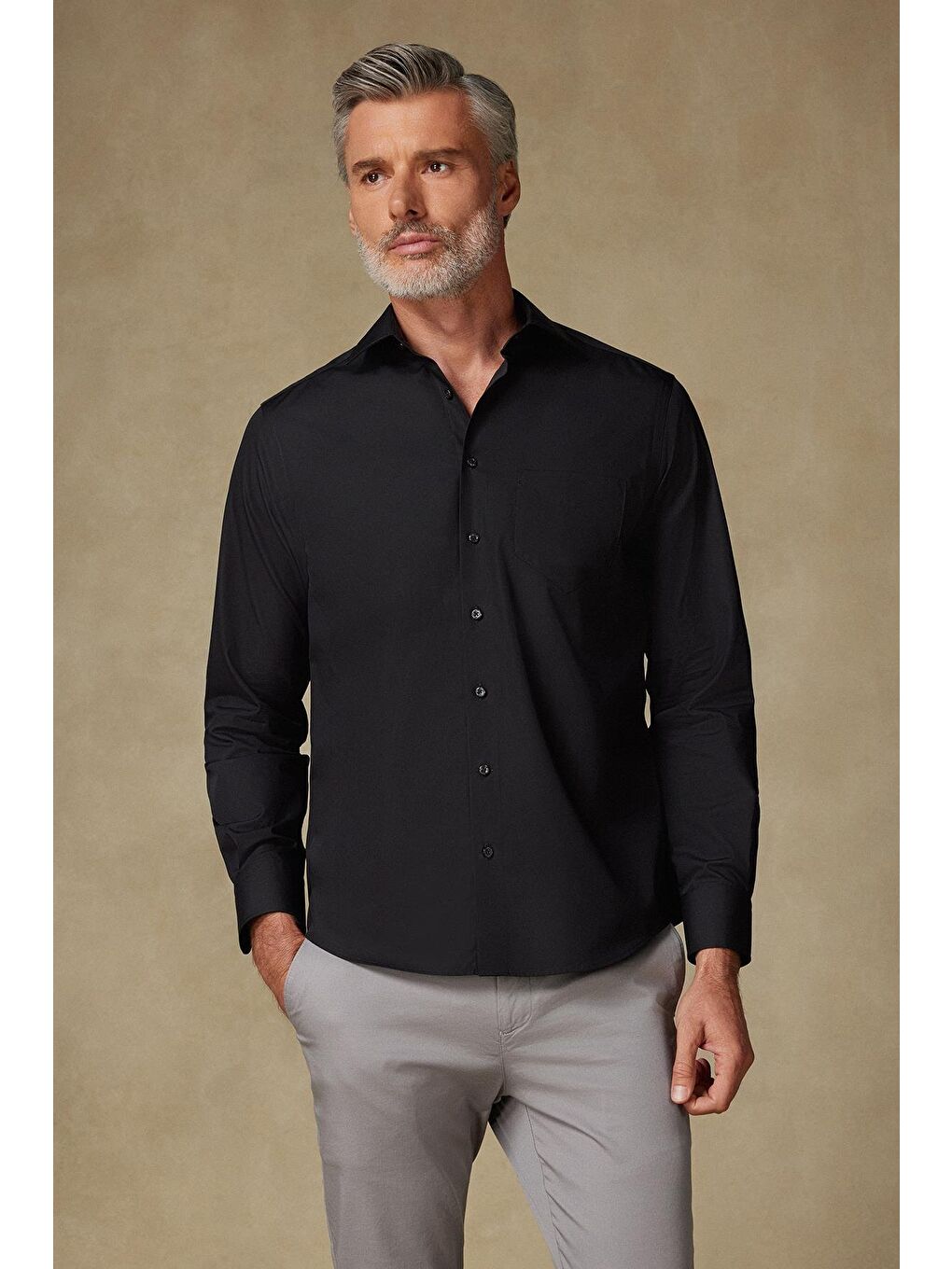 Bb Club Lima Poplin Pamuk Polyester Regular Fit Siyah Klasik Yaka Erkek Düz Gömlek