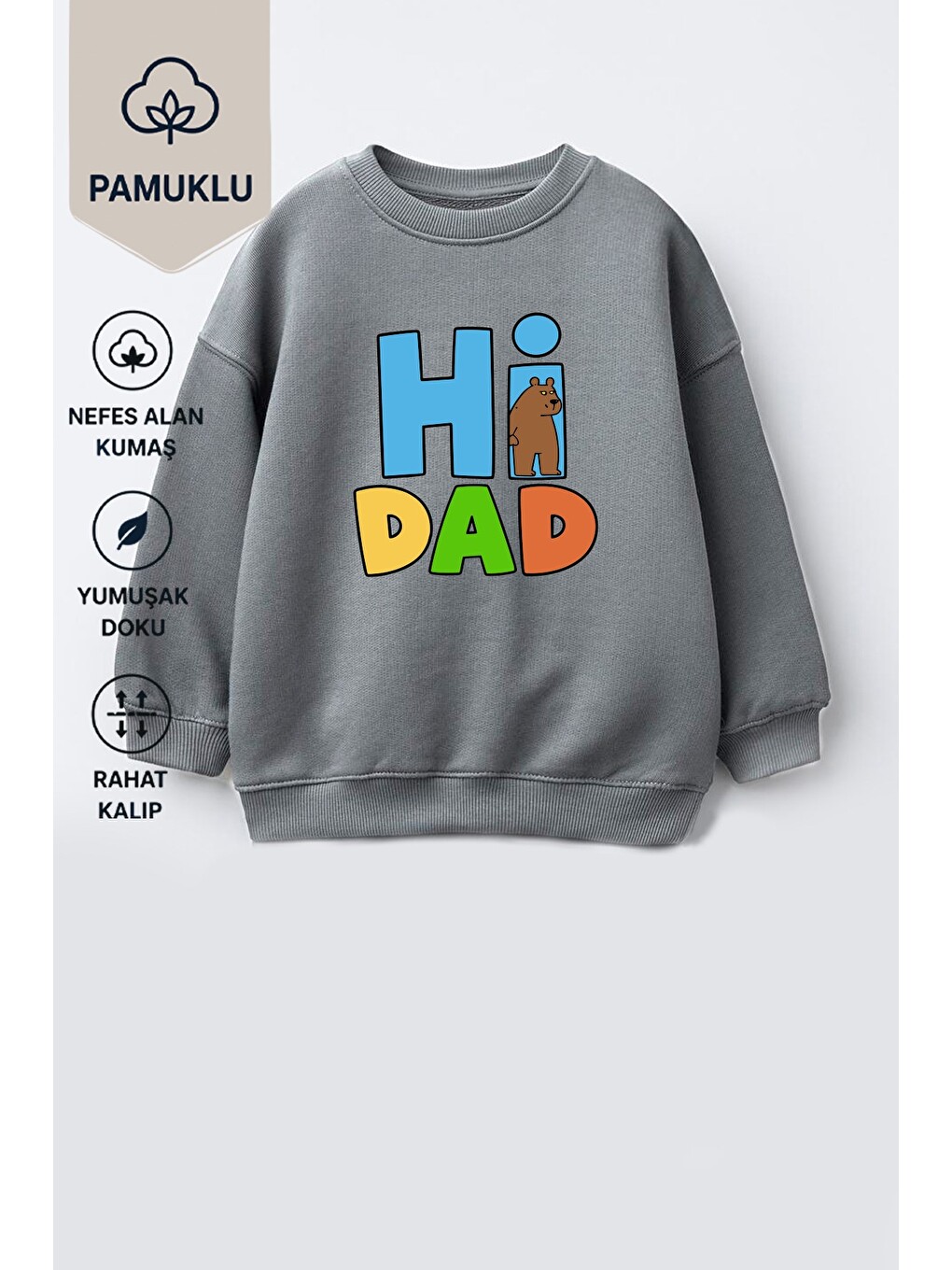 Antrasit Unisex Çocuk Pamuklu Bisiklet Yaka Slogan Baskılı Sweatshirt-2