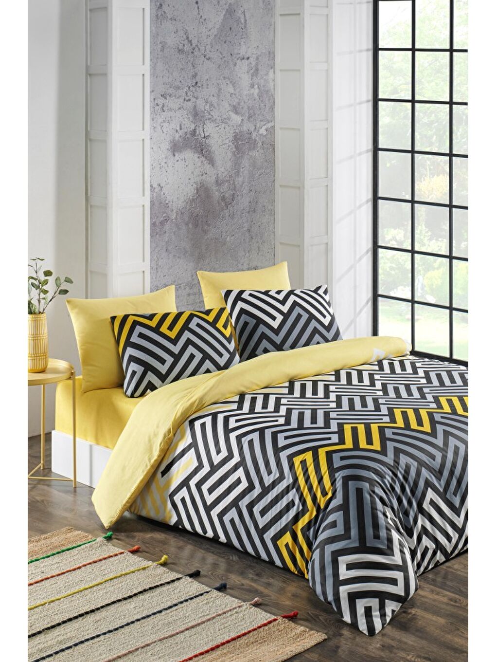 Sarı Violet Nevresim Takımı Ranforce Çift Kişilik 200x220-1