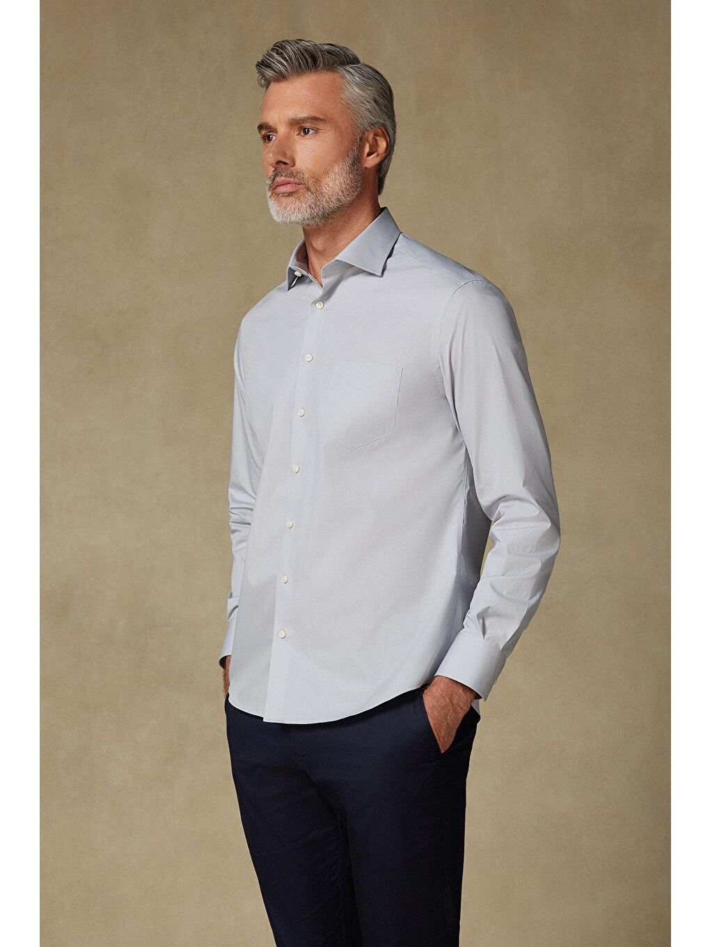 Bb Club Lima Poplin Pamuk Polyester Regular Fit Açık Gri Klasik Yaka Erkek Düz Gömlek