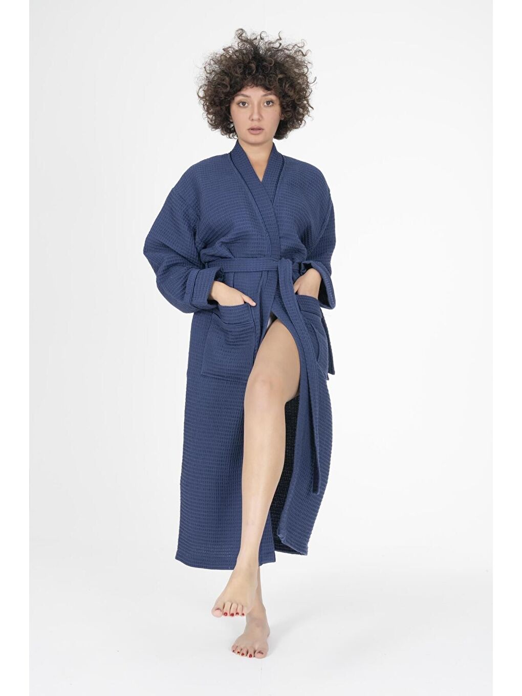 Lacivert Kaos Serisi Kimono Yaka Pike Bornoz Sabahlık-1