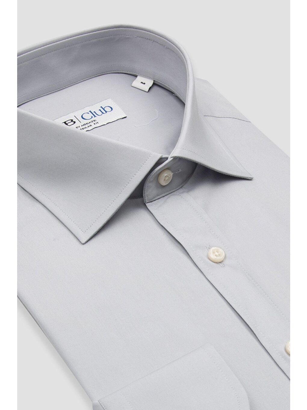 Bb Club Lima Poplin Pamuk Polyester Regular Fit Açık Gri Klasik Yaka Erkek Düz Gömlek-1
