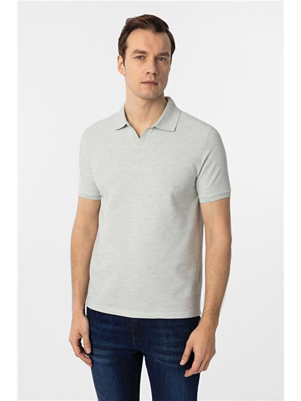 Yeşil Slim Armürlü Polo Yaka Tişört