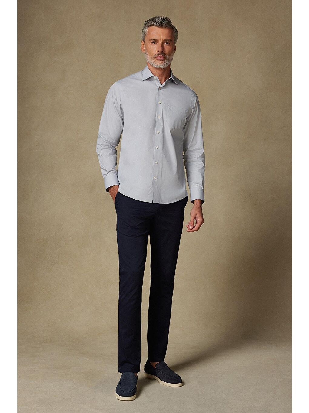 Bb Club Lima Poplin Pamuk Polyester Regular Fit Açık Gri Klasik Yaka Erkek Düz Gömlek-2