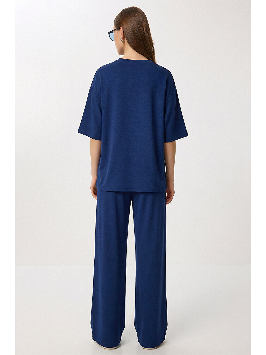 Lacivert Oversize Yırtmaçlı Paraşüt Garnili Modal Takım LACİVERT LBY0043-3