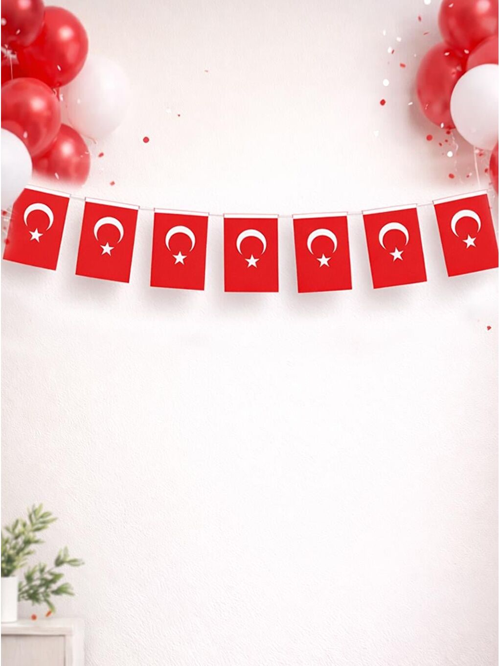 Kırmızı İpli Türk Bayrağı Milli Bayram Kağıt Asılabilir Bayrak 8X13 Cm 50'li