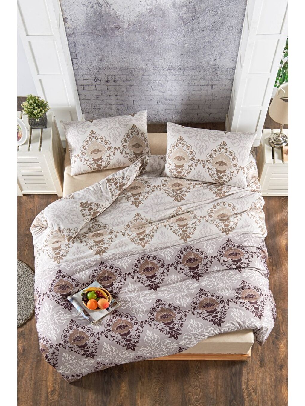 Kahverengi Sare Nevresim Takımı Ranforce Çift Kişilik 200x220