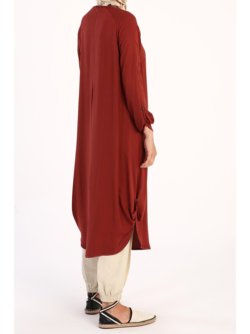 Kahverengi Kiremit Reglan Kol Kolyeli Viskon Tunik-4