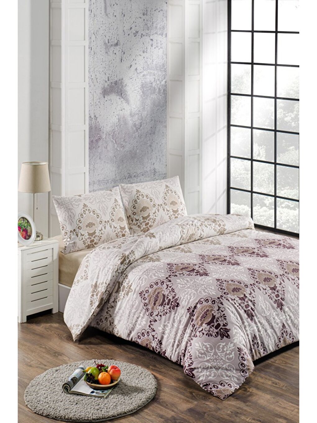 Kahverengi Sare Nevresim Takımı Ranforce Çift Kişilik 200x220-1