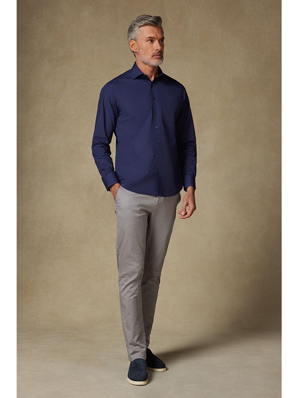 Bb Club Lima Poplin Pamuk Polyester Regular Fit Lacivert Klasik Yaka Erkek Düz Gömlek-2