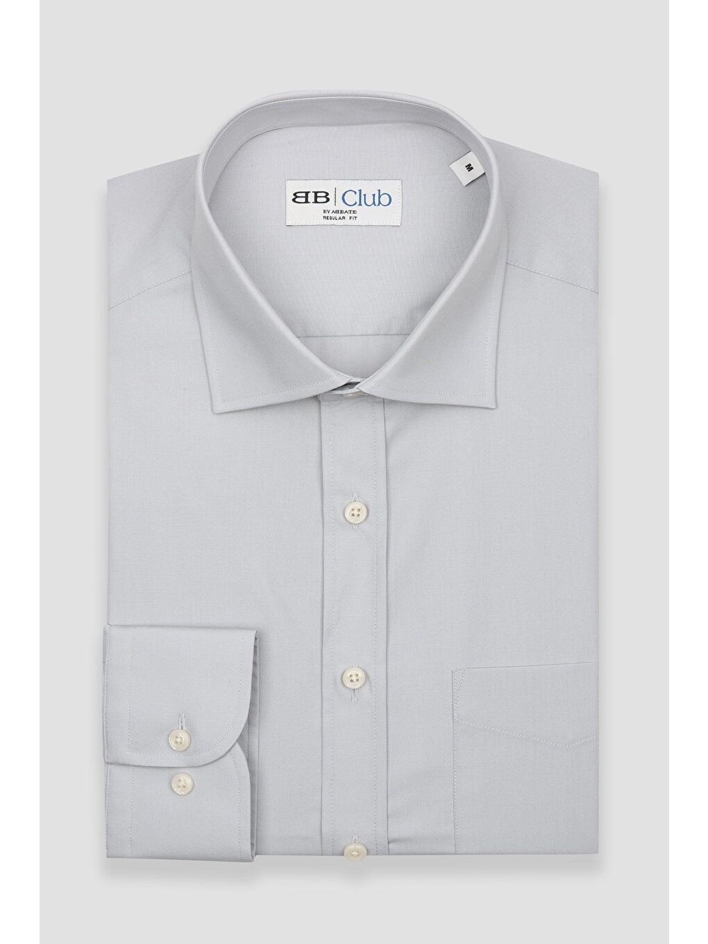 Bb Club Lima Poplin Pamuk Polyester Regular Fit Açık Gri Klasik Yaka Erkek Düz Gömlek-4