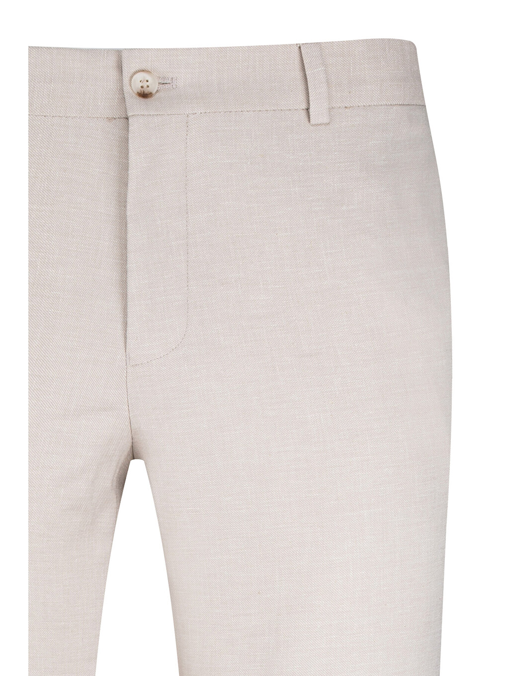 Bej Regular Fit Yandan Cepli Keten Pantolon-1