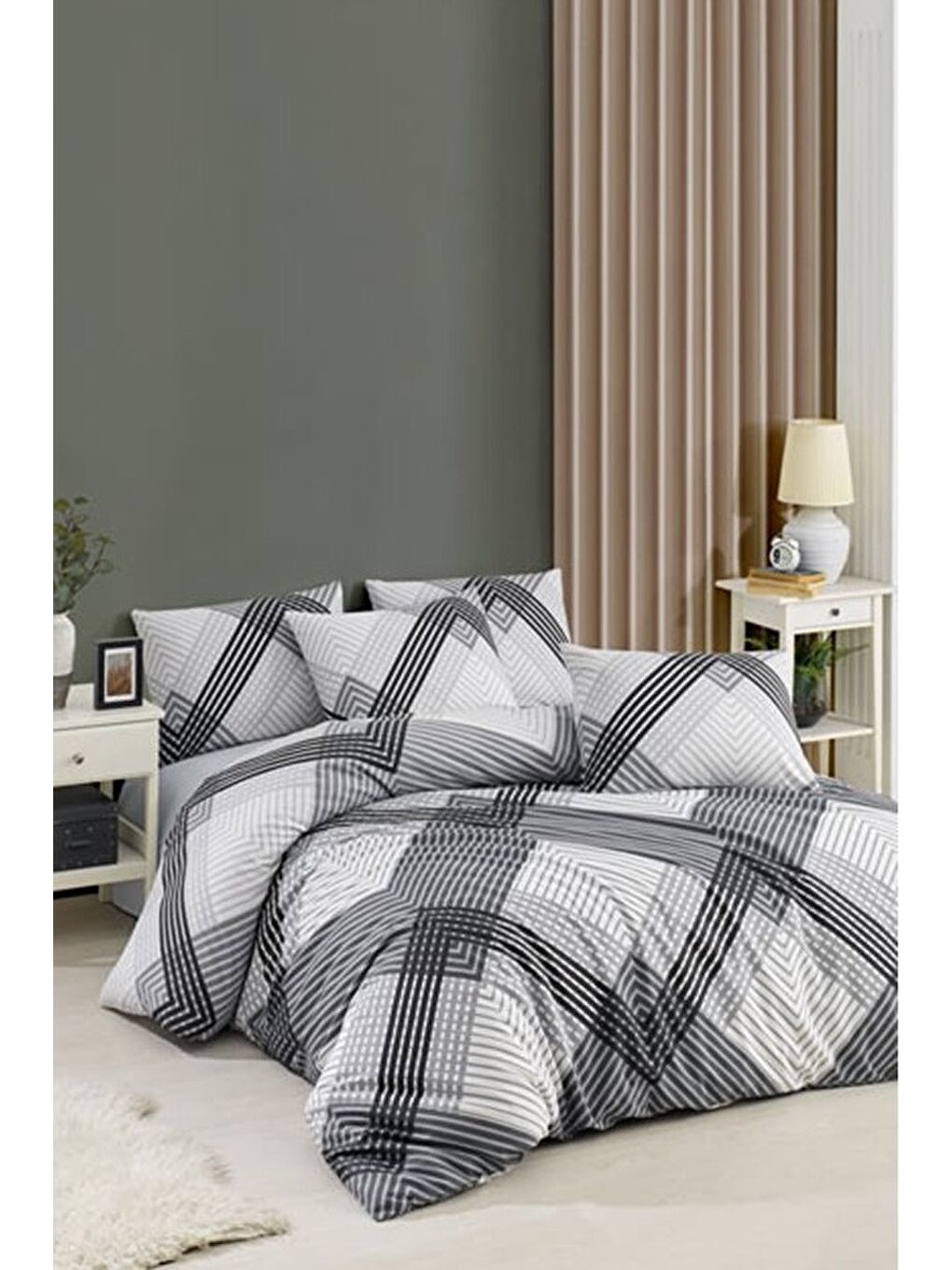 Gri Arven Nevresim Takımı Ranforce Çift Kişilik 200x220-1