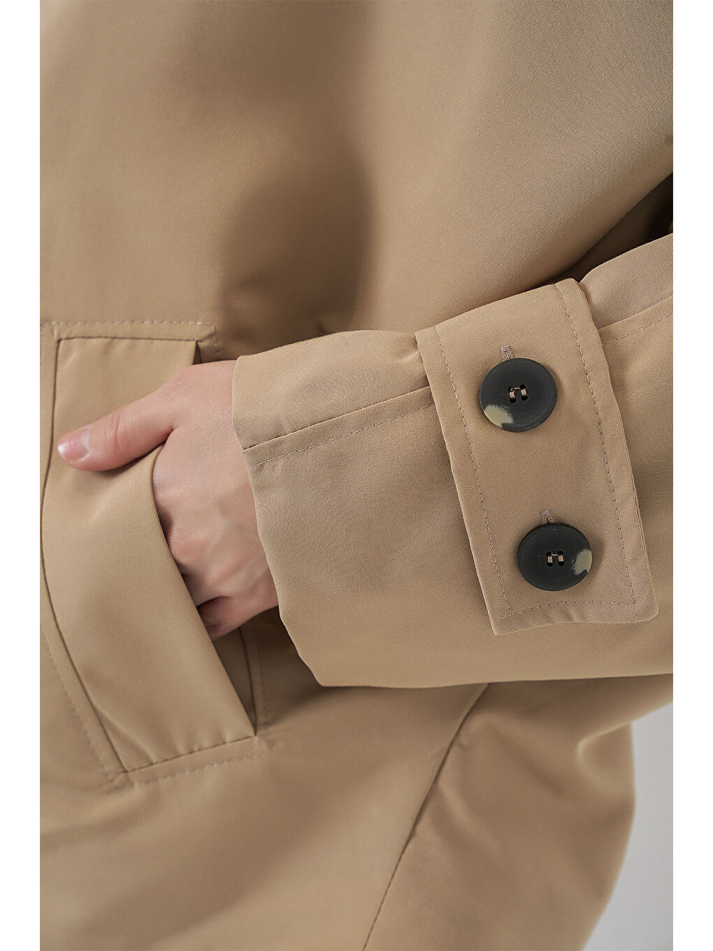 Kadın Oversize Kısa Trençkot 5977 - Bej-4