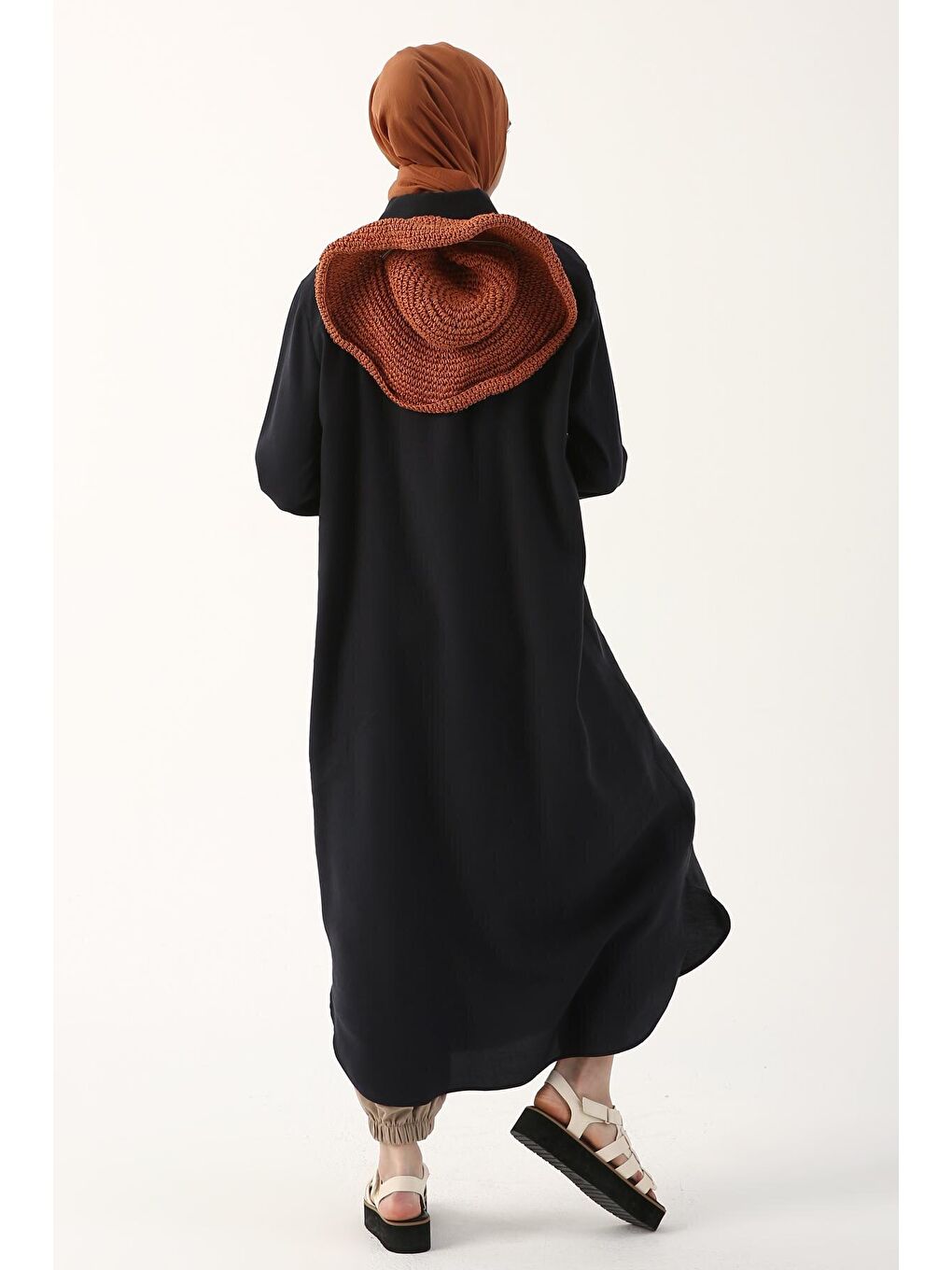 Lacivert Gizli Patlı Basic Uzun Gömlek Tunik-3