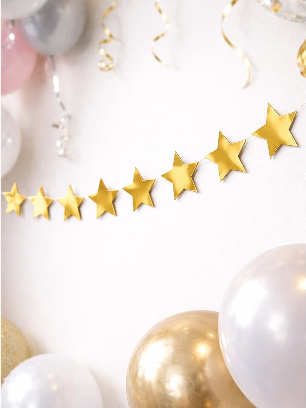 Sarı Altın Yıldız Sarkıt Süs | Parlak Kuşe Kağıt Parti Dekoru Süs 5 m