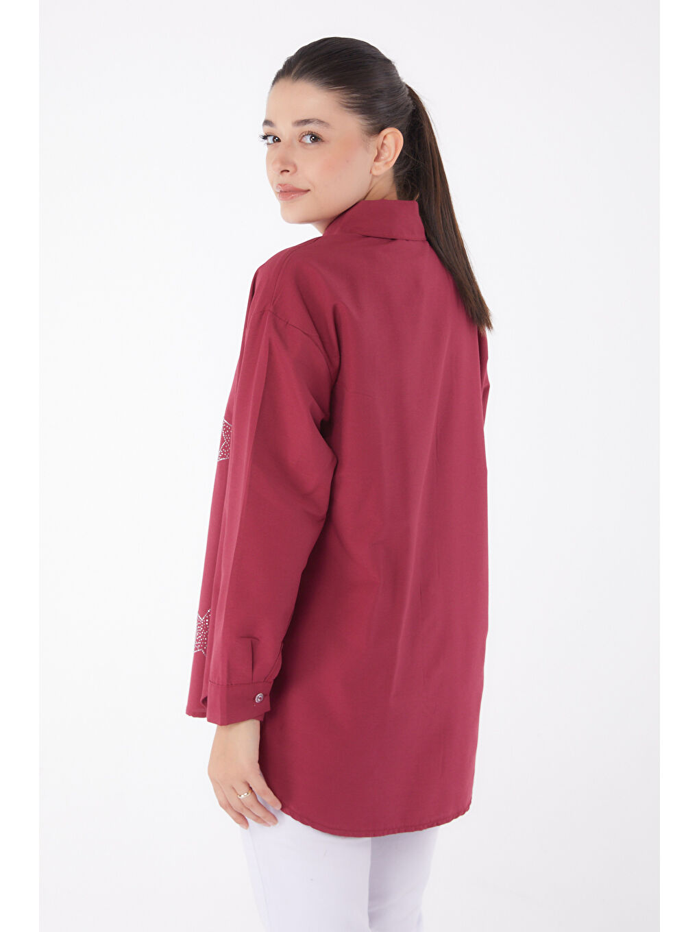 Yıldız Taşlı Gömlek Bordo - 13255-3