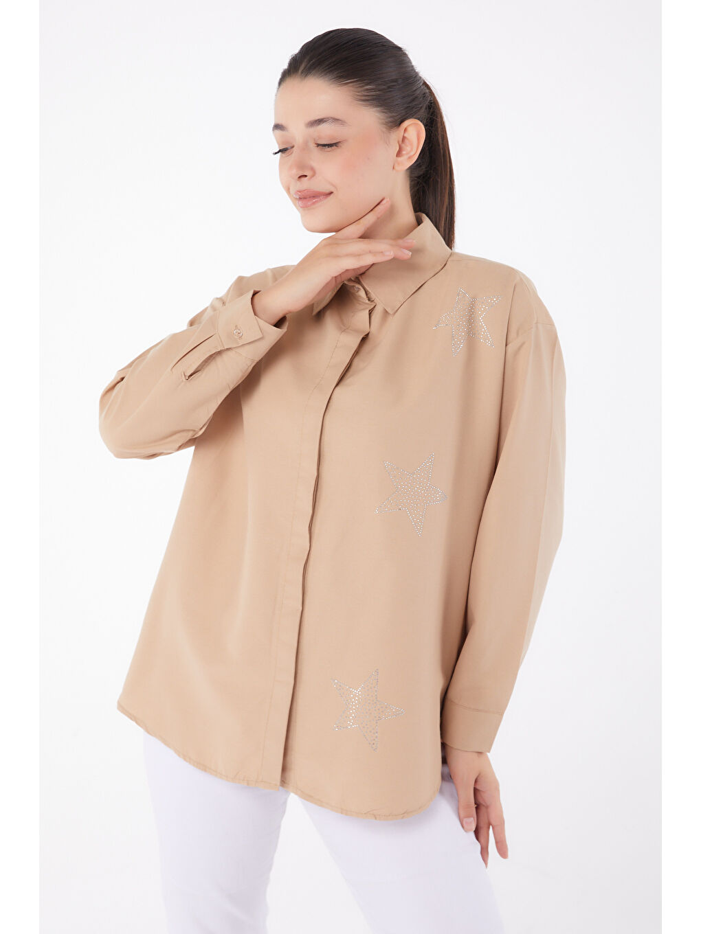 Bej Yıldız Taşlı Gömlek Vizon - 13255