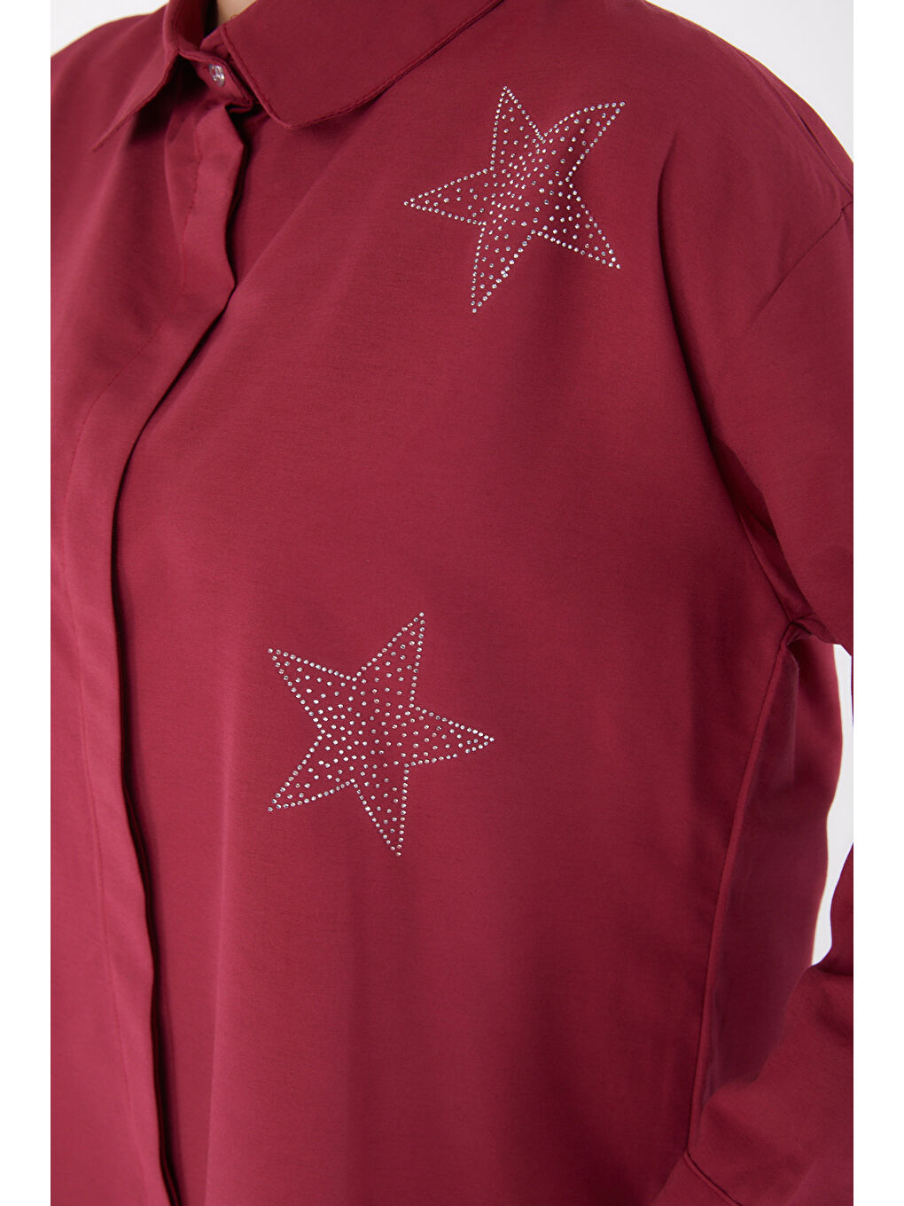 Yıldız Taşlı Gömlek Bordo - 13255-4
