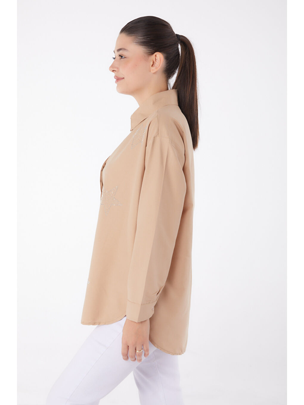 Bej Yıldız Taşlı Gömlek Vizon - 13255-2