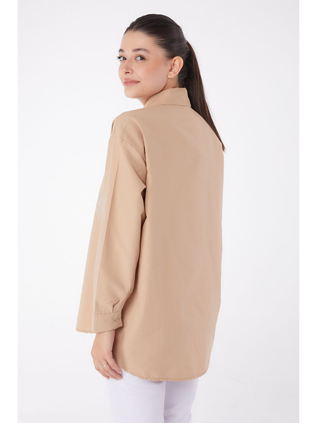Bej Yıldız Taşlı Gömlek Vizon - 13255-3