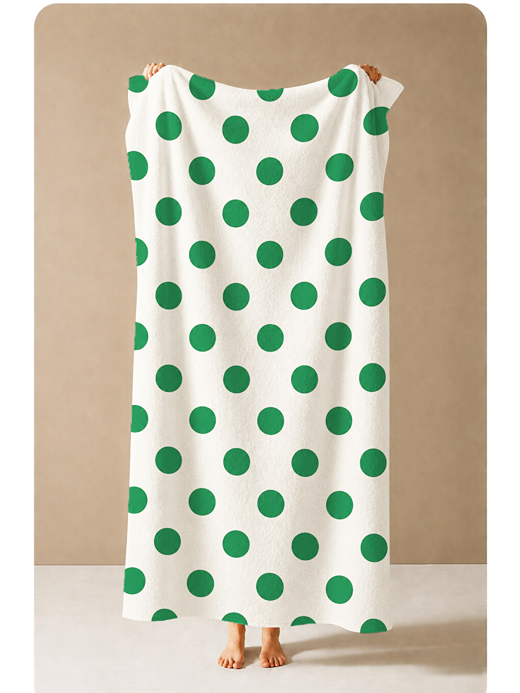 Ekru Retro Krem Yeşil Büyük Puantiyeli Desenli 70x150 Plaj Havlusu - Dijital Baskılı Solmaz Banyo Havlusu-4