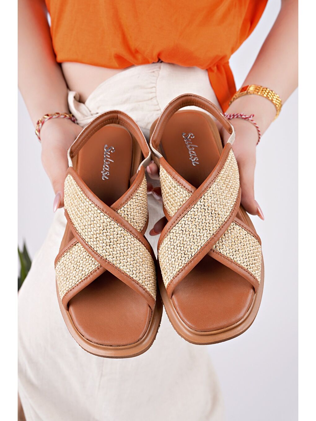 Kahverengi ELİSHA Lastikli Kadın Günlük Hasır Sandalet-3