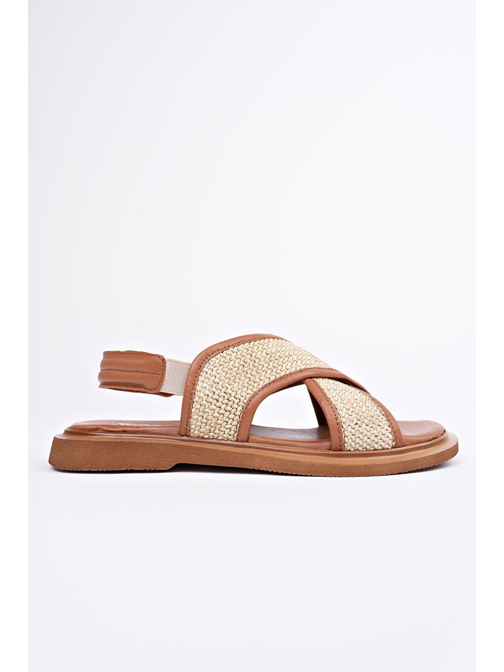 Kahverengi ELİSHA Lastikli Kadın Günlük Hasır Sandalet-4
