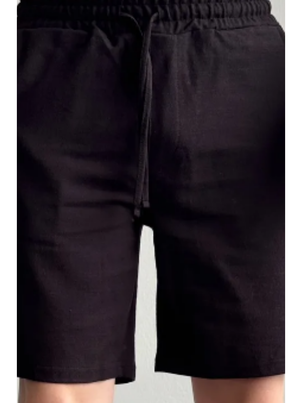 Erkek Siyah Musli Lastikli Bağcıklı Regular Şort-2