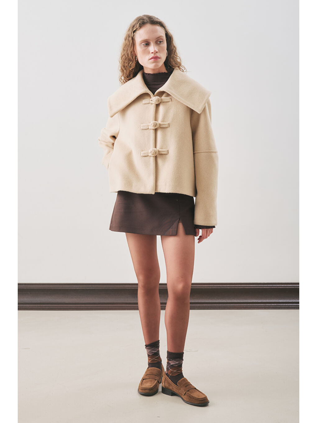 Kahverengi Kemer Detaylı Mini Etek Acı Kahve-1