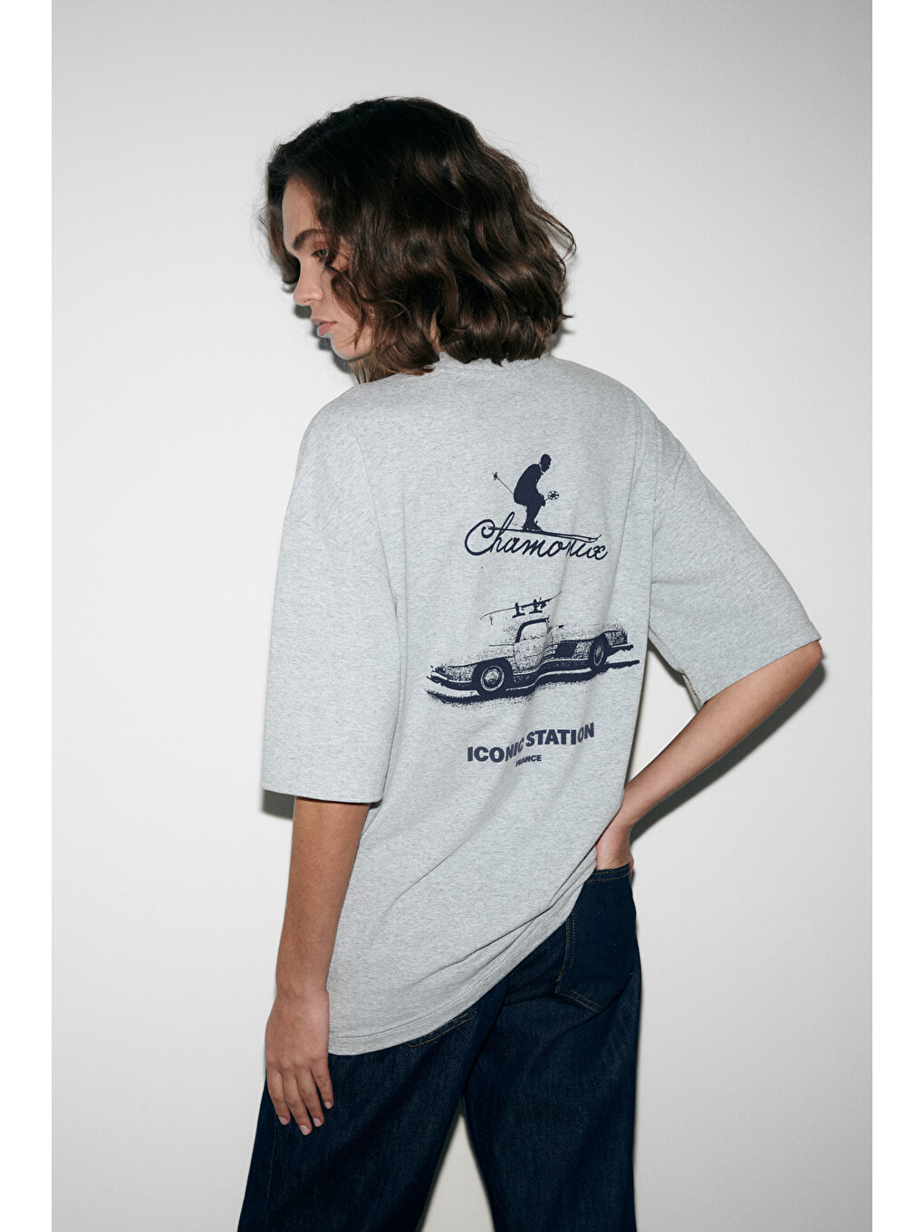 Gri MAJER Kadın %100 Organik Pamuklu Western Tema Baskılı Regular Fit GRİ MELANJ T-Shirt-1