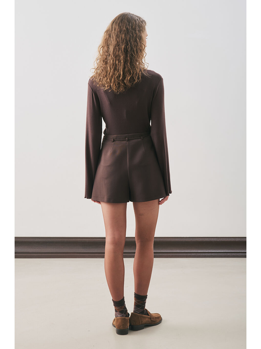 Kahverengi Kemer Detaylı Mini Etek Acı Kahve-6