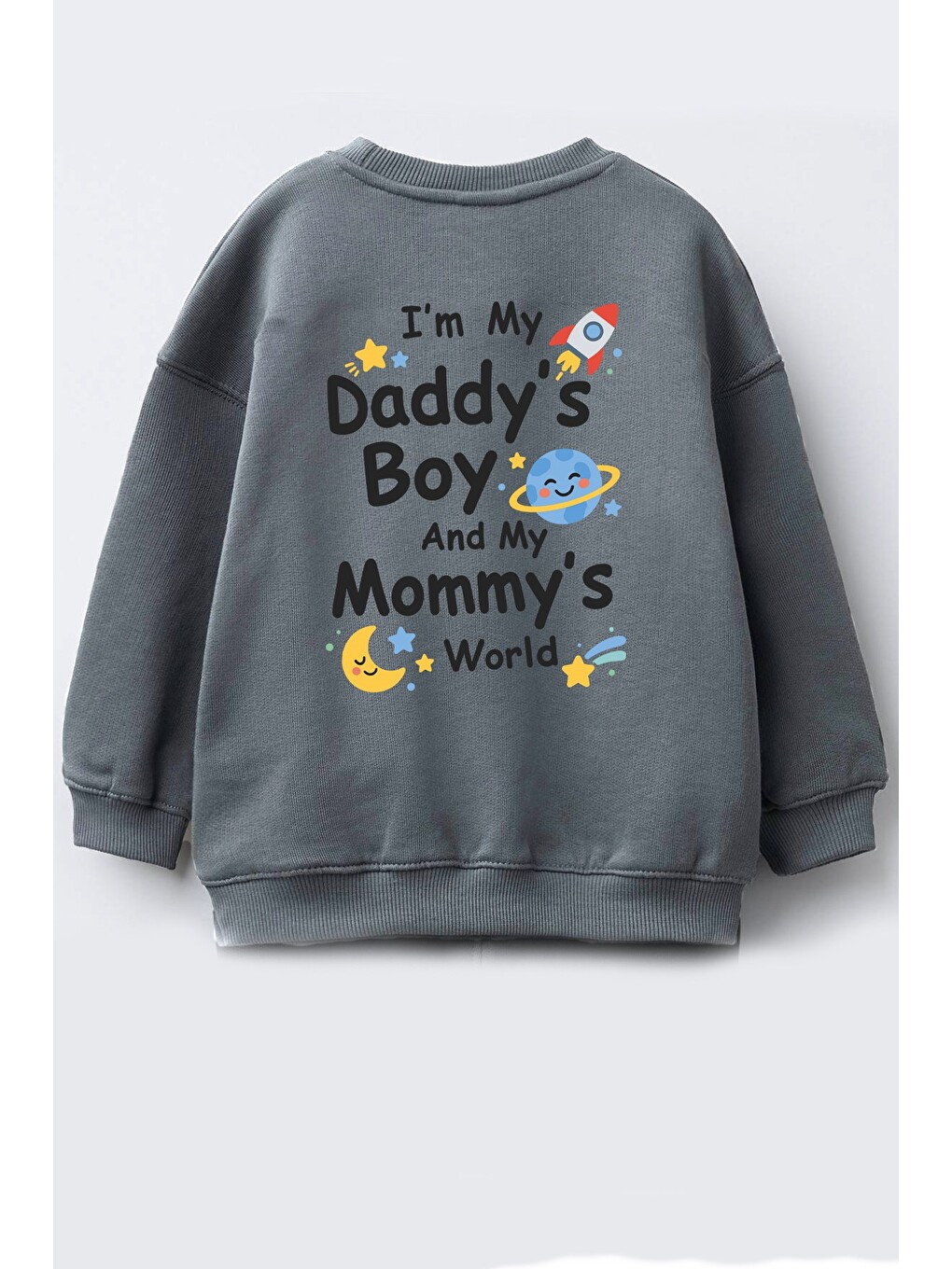 Antrasit Erkek Çocuk Pamuklu Bisiklet Yaka Babasının Oğlu Baskılı Sweatshirt-1