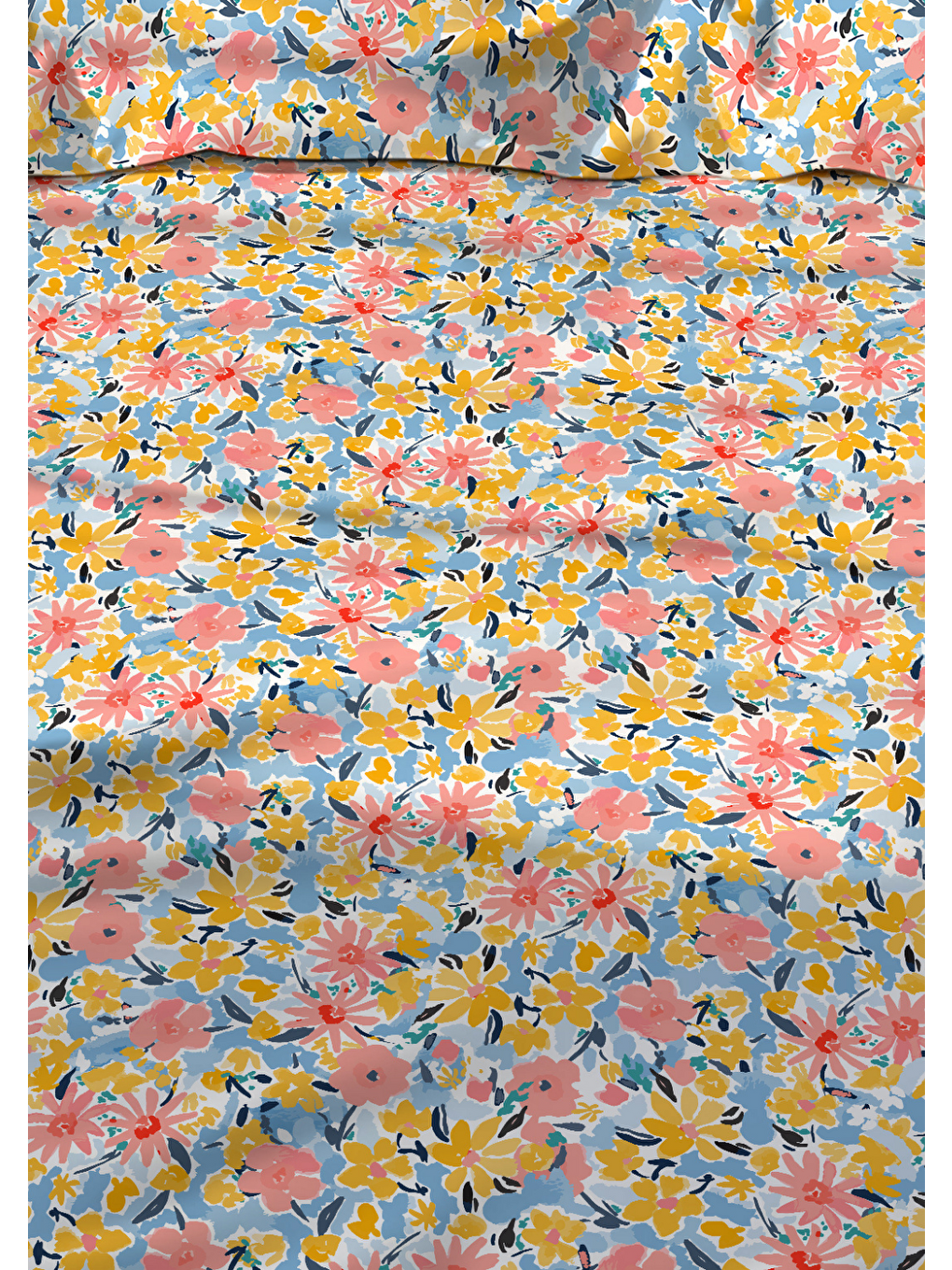 Karışık Çift Kişilik Pamuklu Nevresim Takımı - Modern Çiçek Desenli (ÇARŞAFSIZ)-2