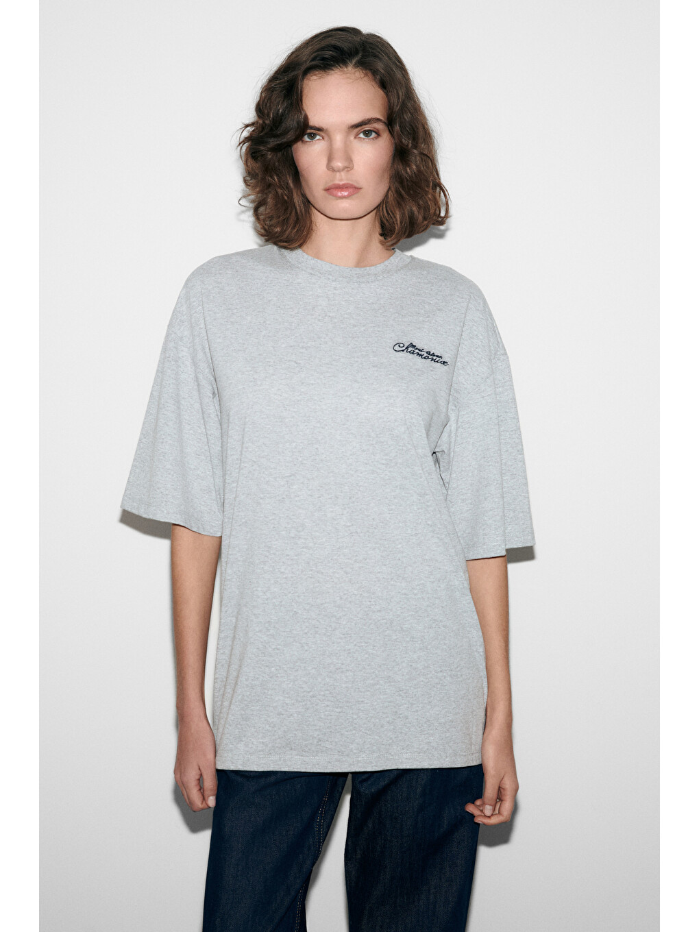 Gri MAJER Kadın %100 Organik Pamuklu Western Tema Baskılı Regular Fit GRİ MELANJ T-Shirt-2