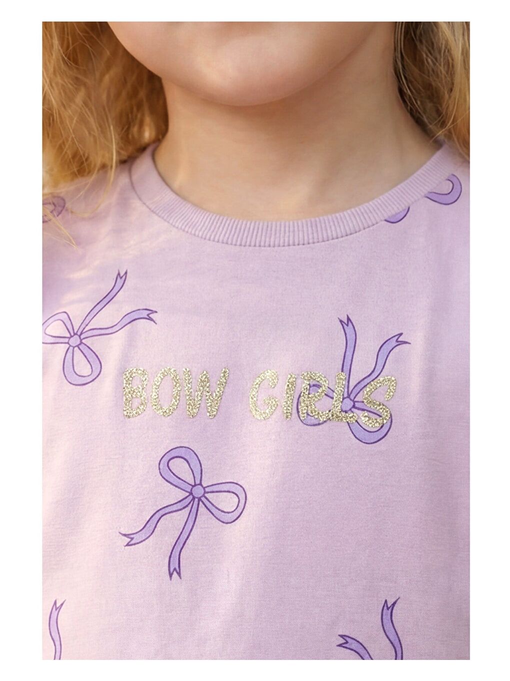 Kız Çocuk Pamuklu Lila Fiyonk Desenli Tül Elbise-2