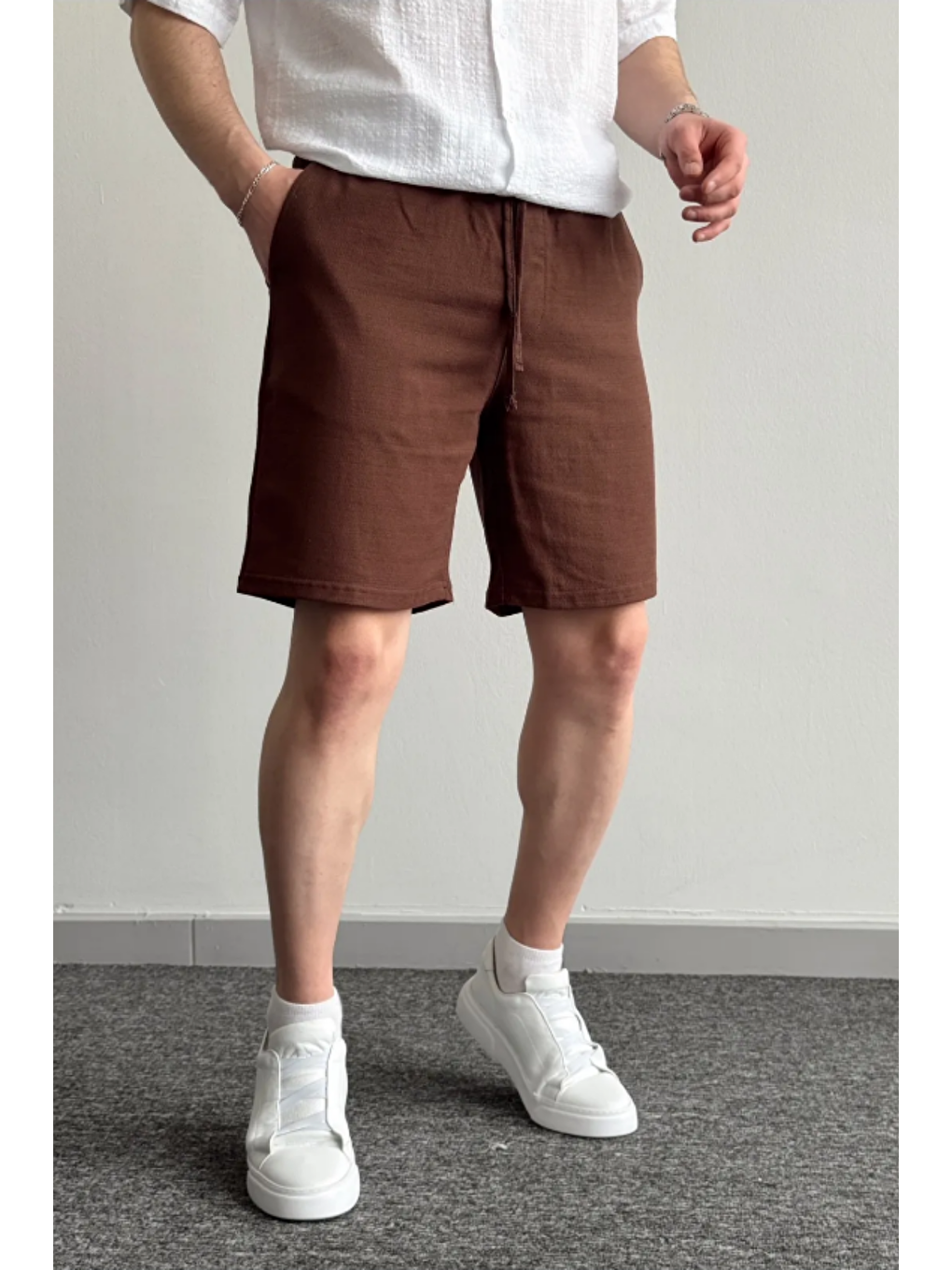 Erkek Kahverengi Musli Lastikli Bağcıklı Regular Şort