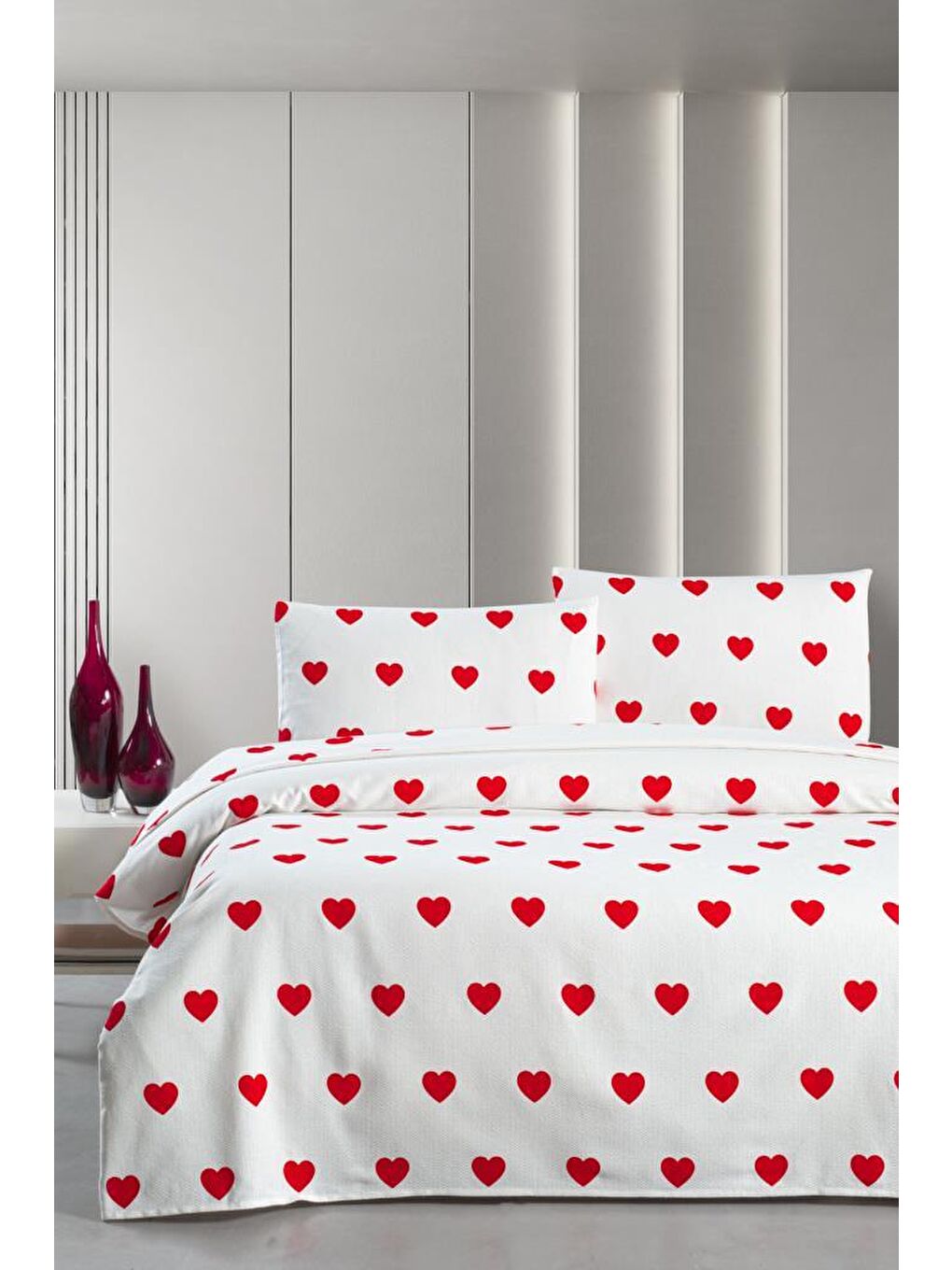 Bordo Hamlet Tek Kişilik Çarşafı Lastikli Pike Yatak Örtüsü 170 x 230