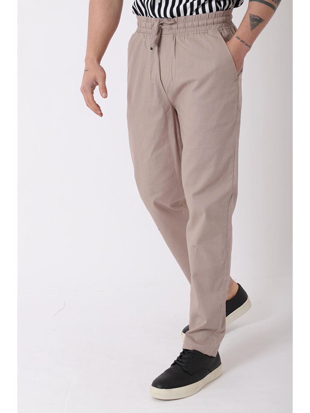 Kahverengi Bel Lastikli Keten Erkek Pantolon PLDP-01K_0385