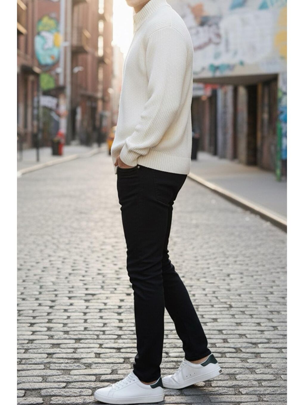 Ekru Loken Tam Fermuarlı Dik Yaka Kalın Erkek Hırka-2