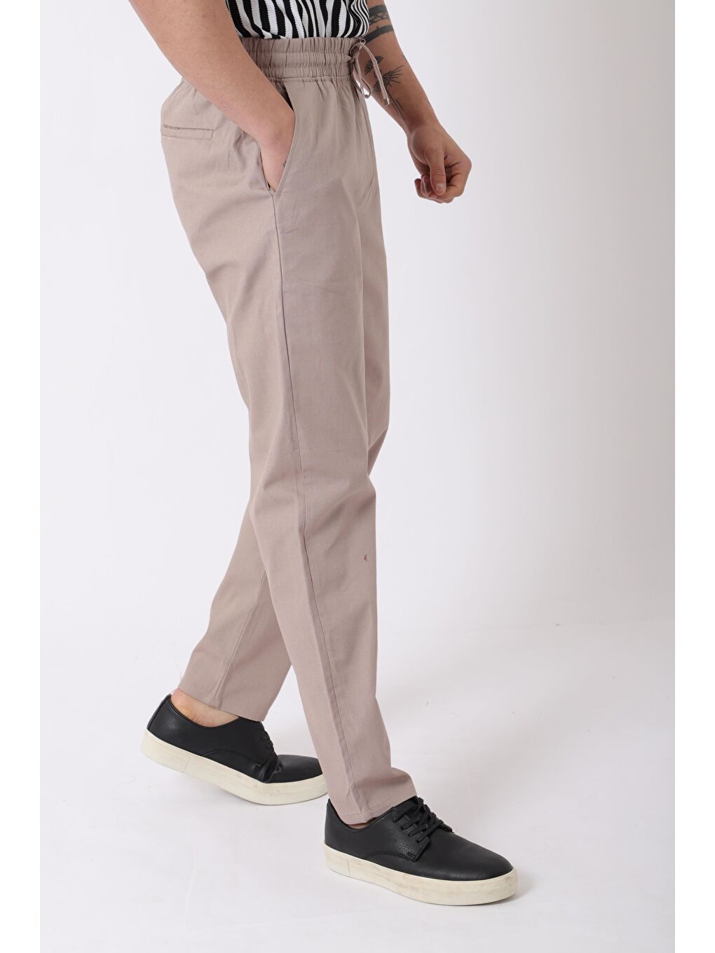 Kahverengi Bel Lastikli Keten Erkek Pantolon PLDP-01K_0385-1